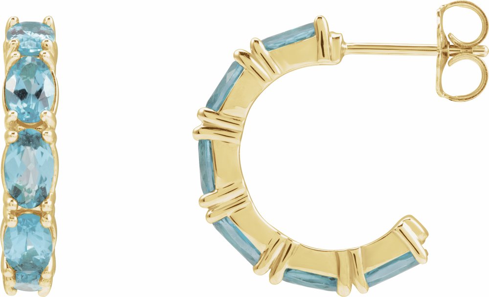 14K Yellow Gold Natural Aquamarine 18.2 mm Hoop Earrings
