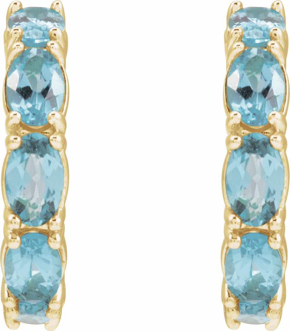14K Yellow Gold Natural Aquamarine 18.2 mm Hoop Earrings