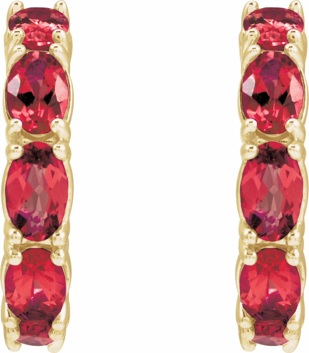 14K Yellow Gold Lab-Grown Ruby 18.2 mm Hoop Earrings