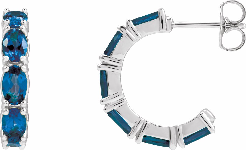 14K White Gold Lab-Grown Blue Sapphire 18.2 mm Hoop Earrings