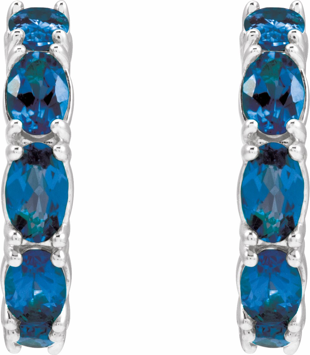 14K White Gold Lab-Grown Blue Sapphire 18.2 mm Hoop Earrings