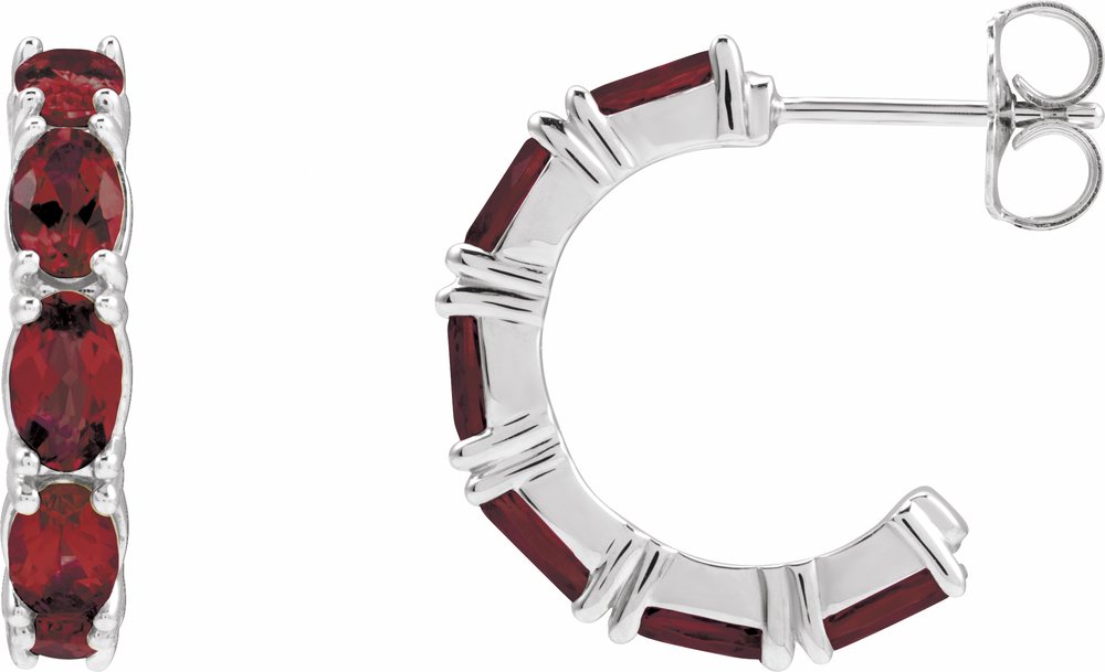 14K White Gold Natural Mozambique Garnet 18.2 mm Hoop Earrings