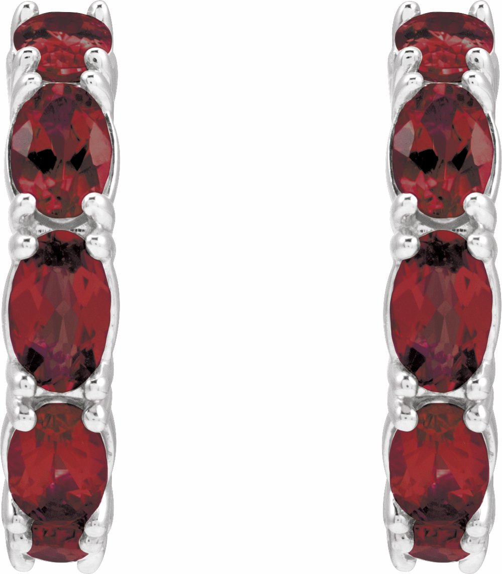 14K White Gold Natural Mozambique Garnet 18.2 mm Hoop Earrings