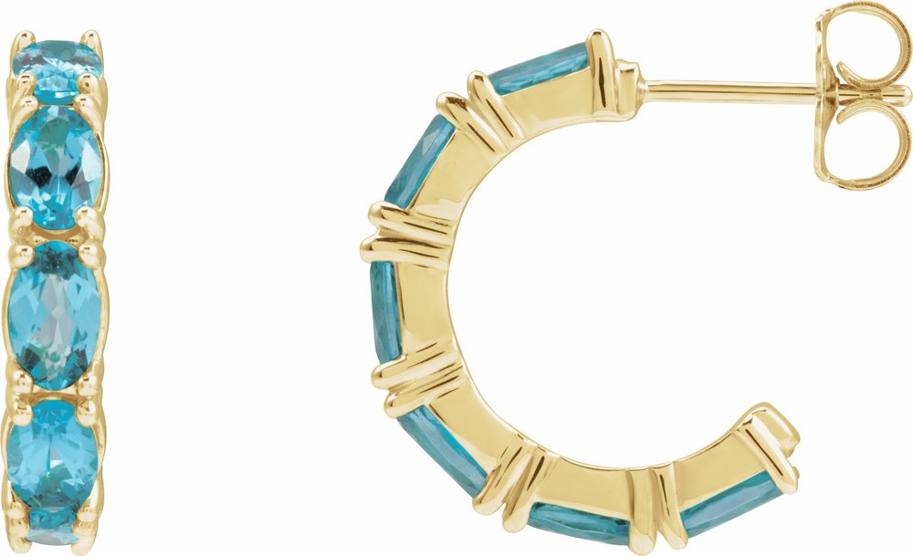 14K Yellow Gold Natural Blue Zircon 18.2 mm Hoop Earrings