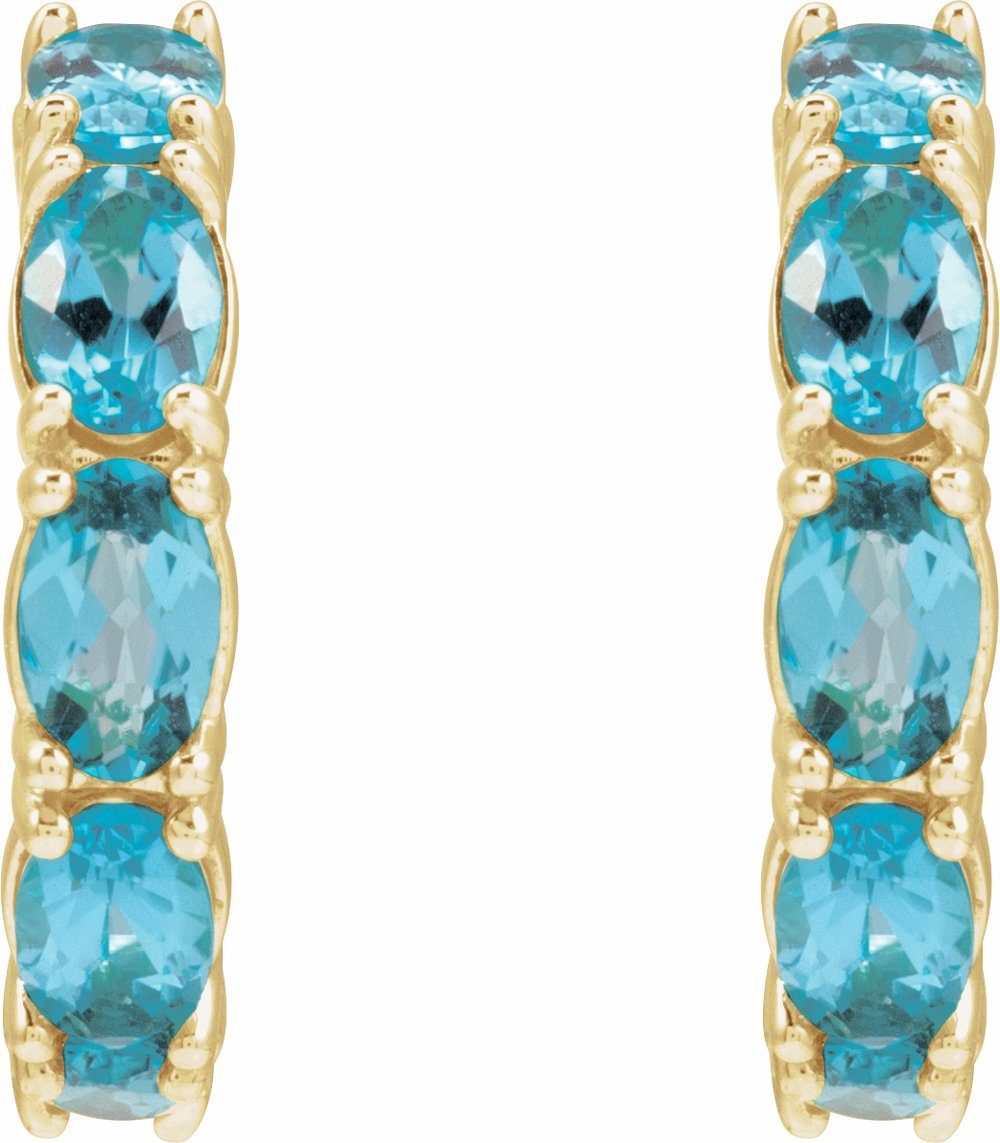 14K Yellow Gold Natural Blue Zircon 18.2 mm Hoop Earrings