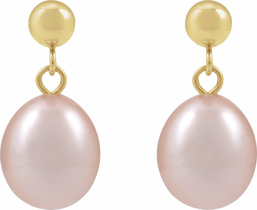14K Yellow Gold Cultured Pink Freshwater Pearl Earrings