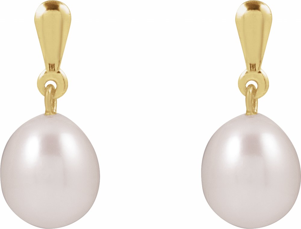 14K Yellow Gold Cultured White Freshwater Pearl Earrings