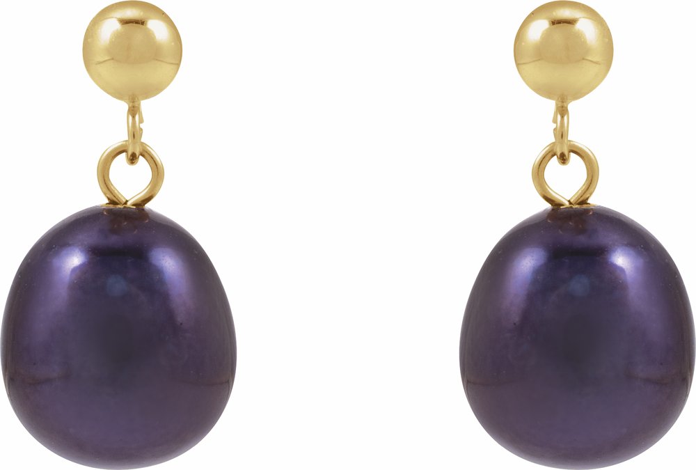 14K Yellow Cultured Black Freshwater Pearl Earrings