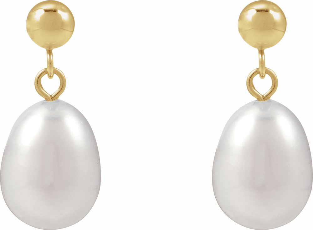 14K Yellow Gold Cultured White Freshwater Pearl Earrings