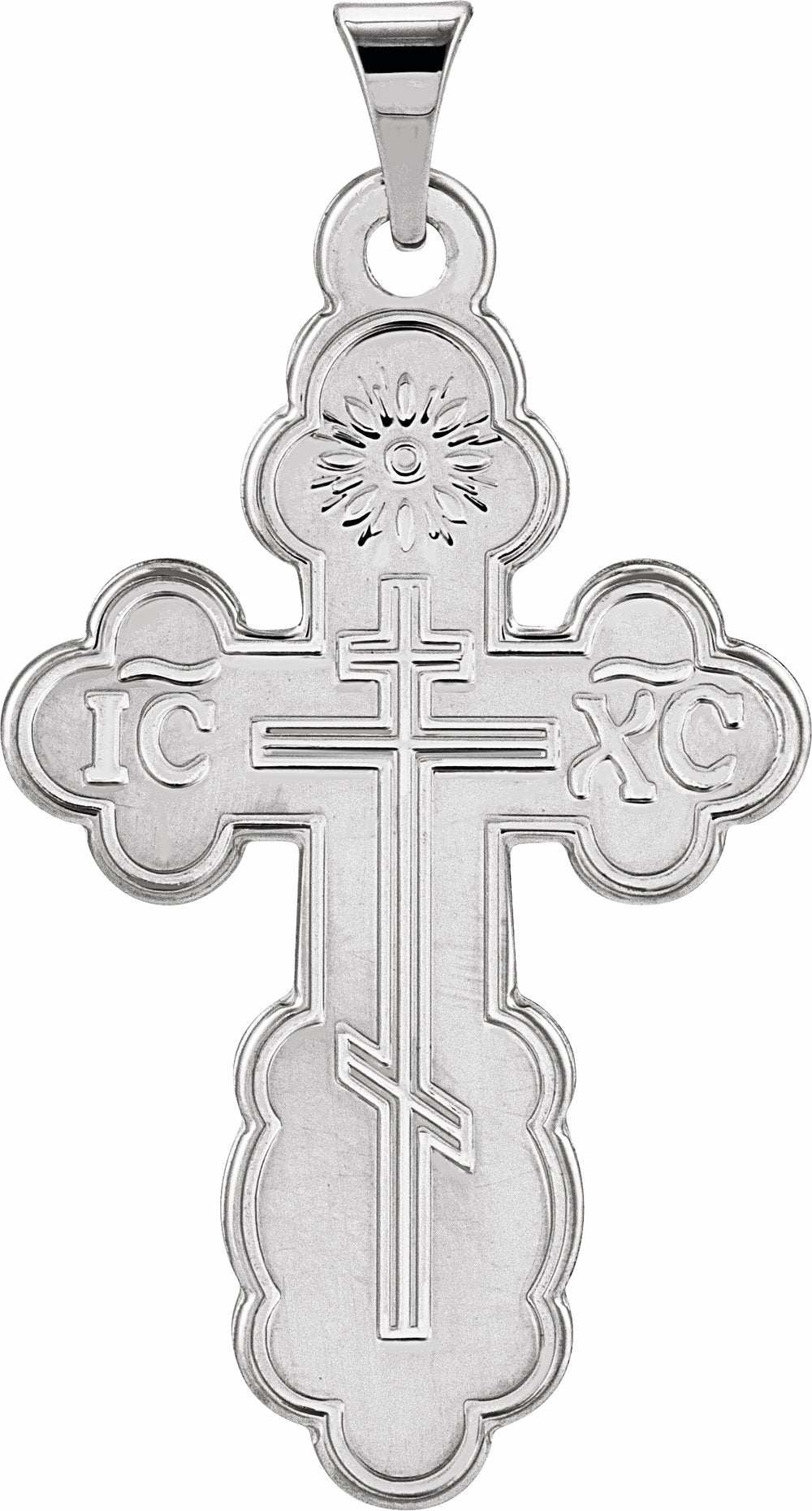 14K White Gold 26x17 mm Orthodox Cross Pendant