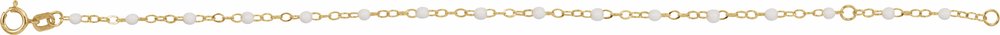 14K Yellow Gold 2 mm Adjustable White Enamel Bead 6-7" Chain