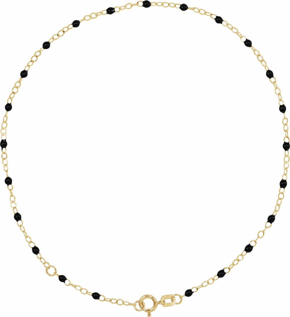 14K Yellow Gold 2 mm Adjustable Black Enamel Bead 9-10" Chain