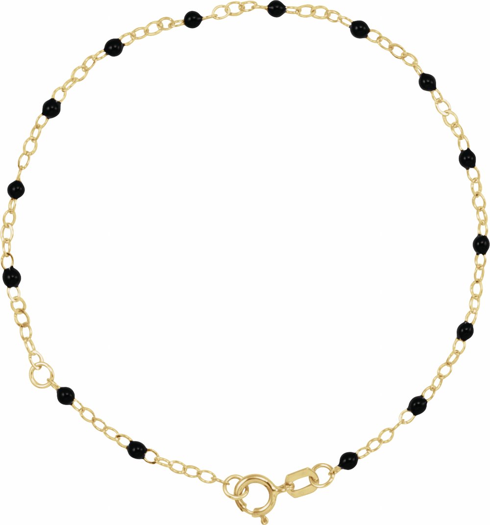 14K Yellow Gold 2 mm Adjustable Black Enamel Bead 6-7" Chain