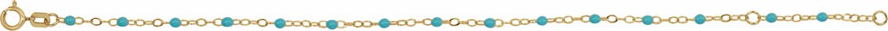 14K Yellow Gold 2 mm Adjustable Turquoise Enamel Bead 6-7" Chain