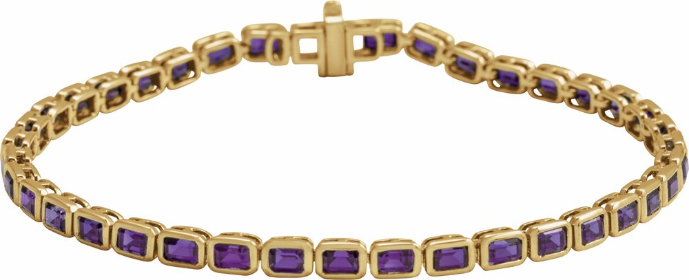 14K Yellow Gold Natural Amethyst Line 7" Bracelet