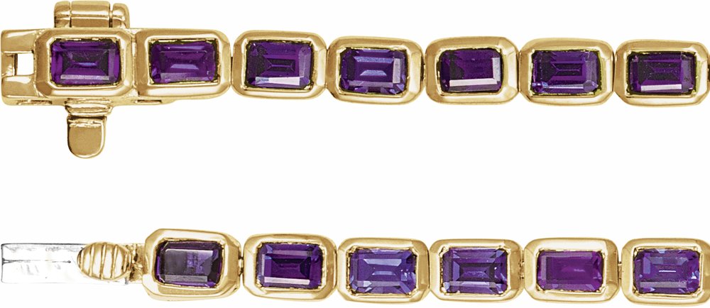 14K Yellow Gold Natural Amethyst Line 7" Bracelet