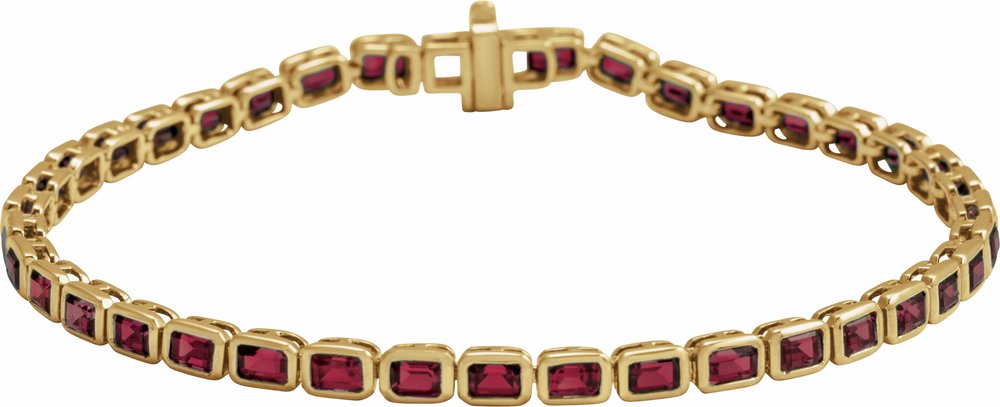 14K Yellow Gold Natural Mozambique Garnet Line 7" Bracelet