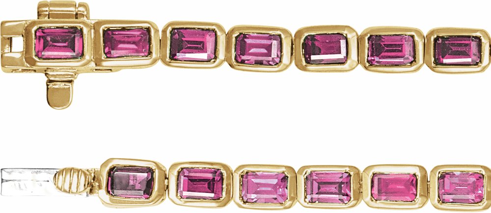 14K Yellow Gold Natural Pink Tourmaline Line 7" Bracelet