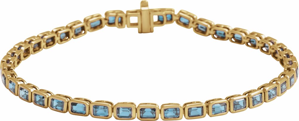 14K Yellow Gold Natural Sky Blue Topaz Line 7" Bracelet