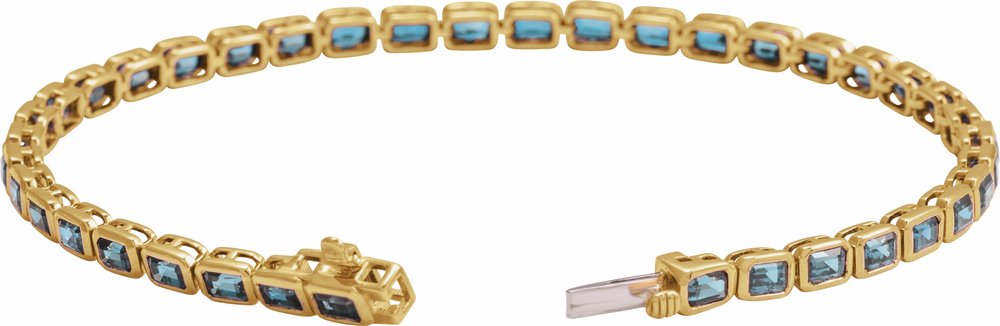 14K Yellow Gold Natural Sky Blue Topaz Line 7" Bracelet