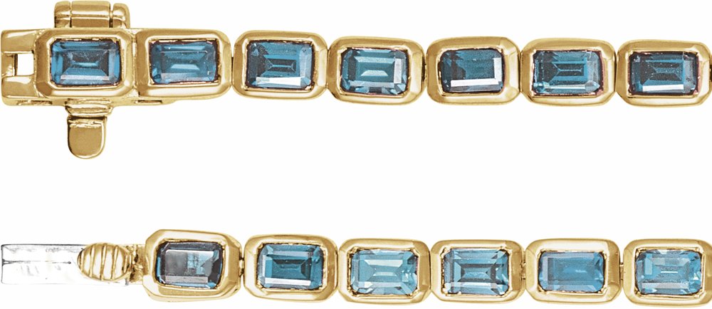 14K Yellow Gold Natural Sky Blue Topaz Line 7" Bracelet