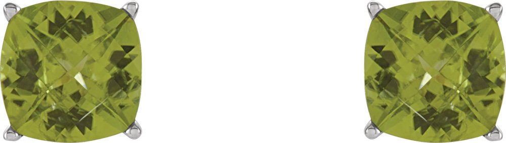 14K White Gold 6x6 mm Cushion Natural Peridot Earrings