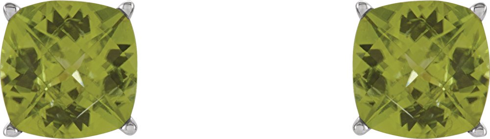 Sterling Silver 7x7 mm Cushion Natural Peridot Earrings