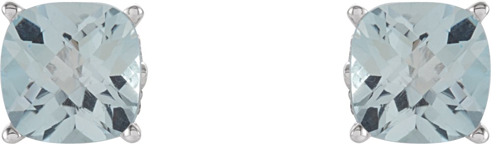 14K White 6x6 mm Cushion Natural Sky Blue Topaz Earrings