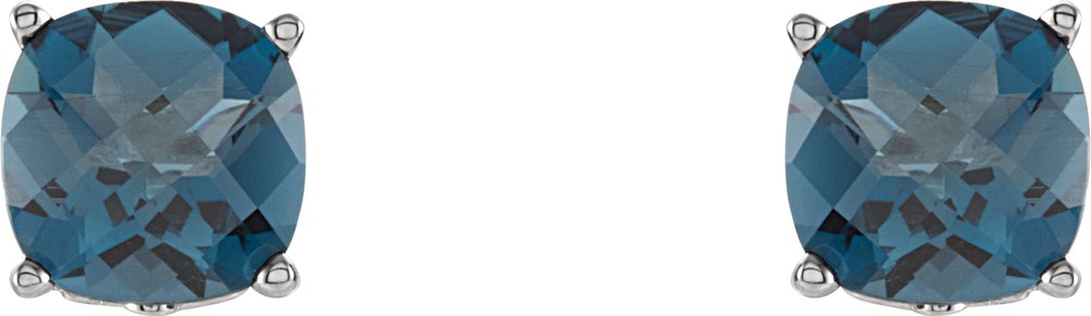 Sterling Silver 5x5 mm Cushion Natural London Blue Topaz Earrings