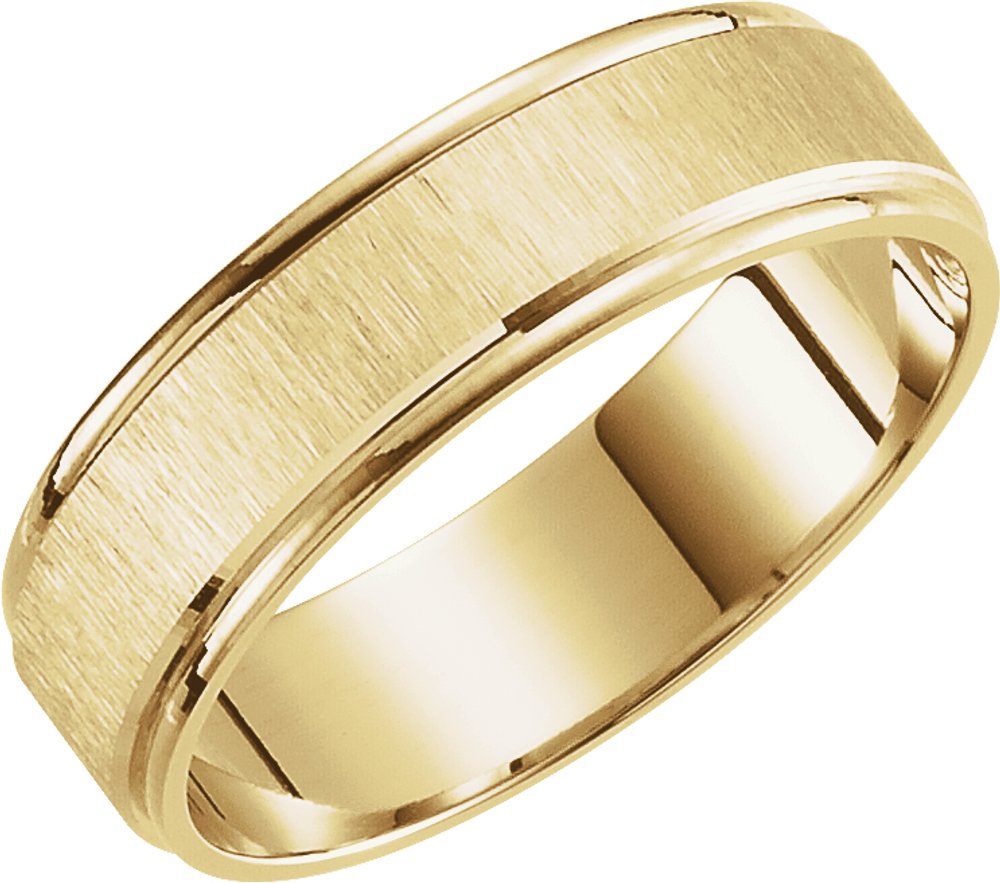 14K Yellow Gold 6 mm Grooved Lightweight Comfort-Fit Flat Band Size 9
