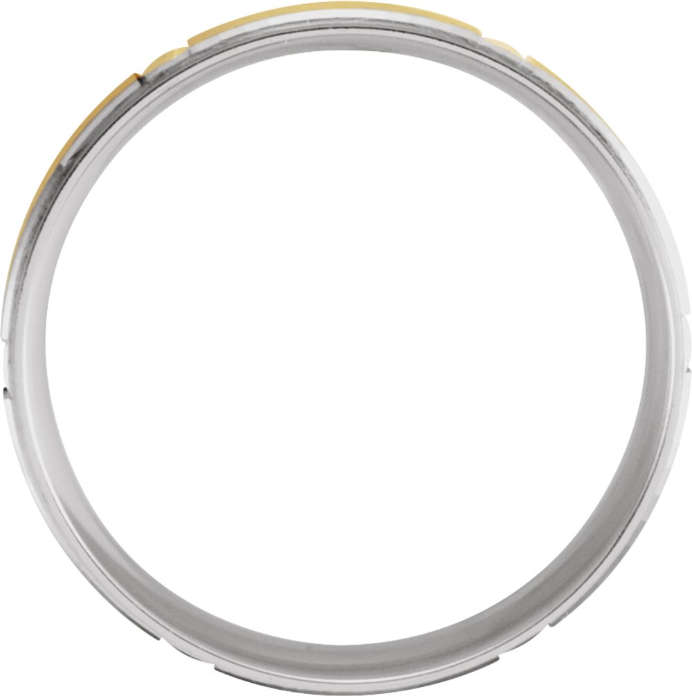 14K White/Yellow/White 6 mm Stepped-Edge Grooved Comfort-Fit Flat Band Size 10