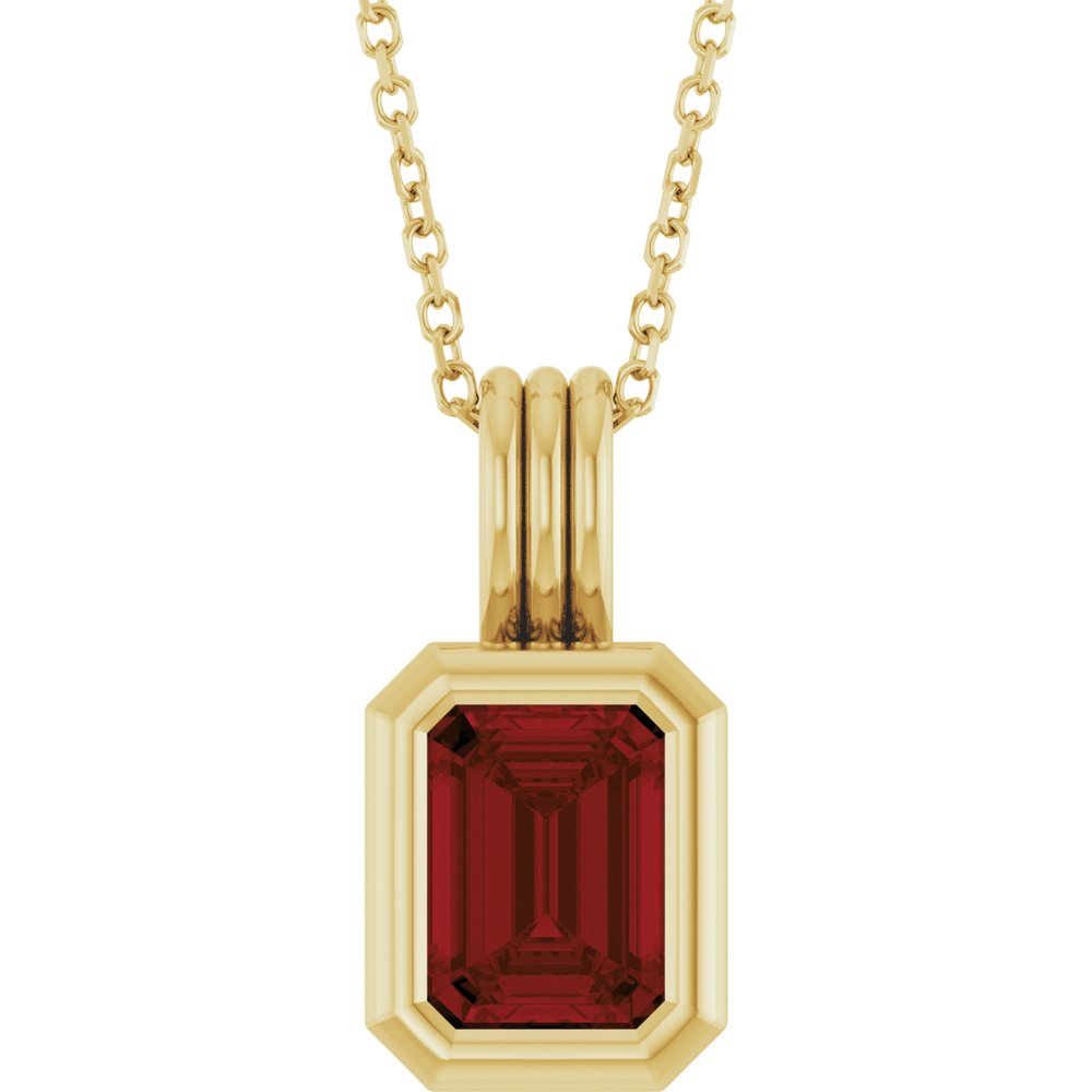 14K Yellow Gold Natural Mozambique Garnet Solitaire 16-18" Necklace