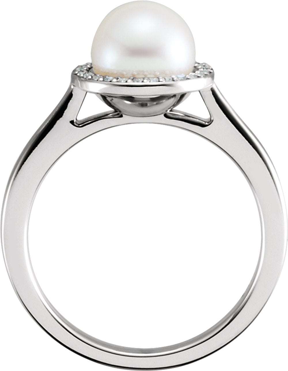 14K White Gold Cultured White Freshwater Pearl & .06 CTW Natural Diamond Halo-Style Ring