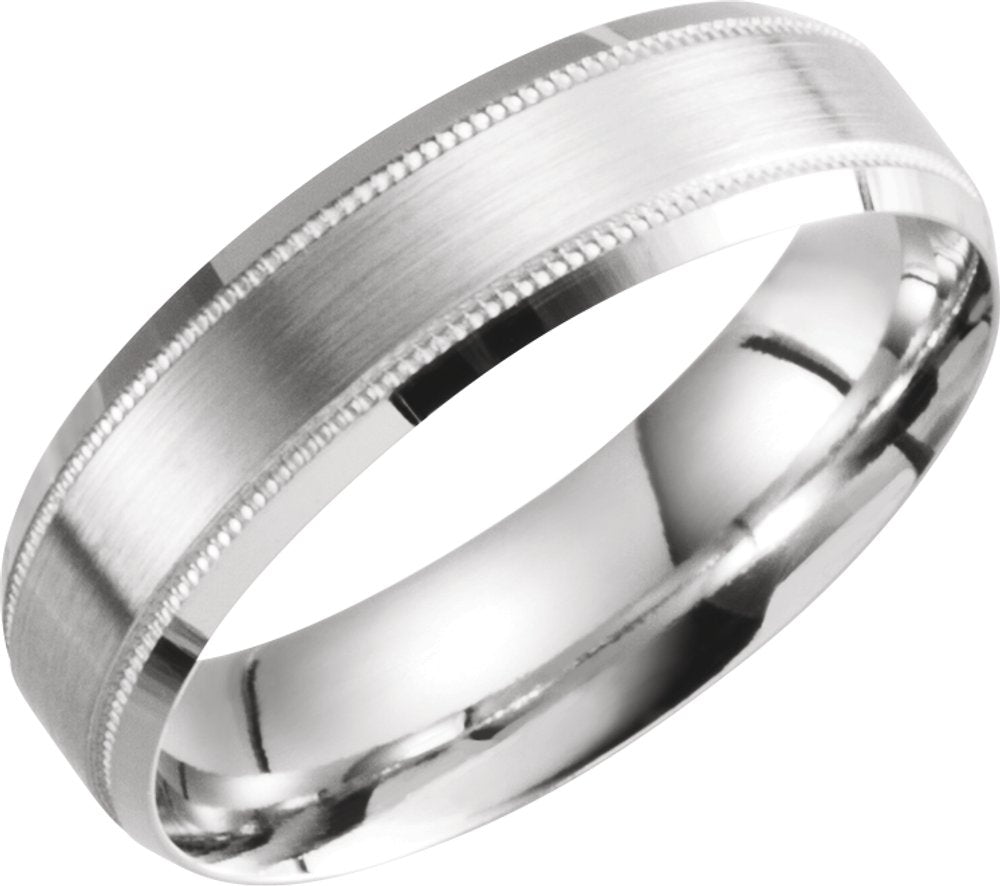 14K White Gold 6 mm Milgrain Beveled-Edge Comfort-Fit Half Round Band Size 10
