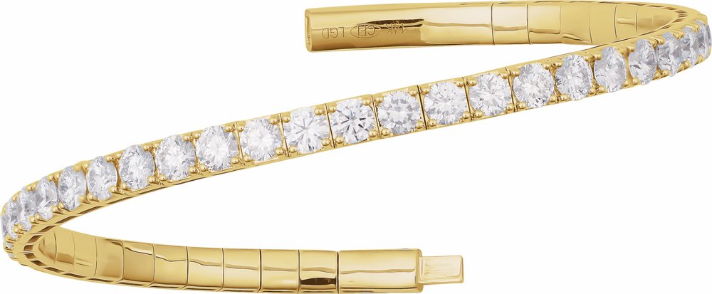 14K Yellow Gold 4 CTW Lab-Grown Diamond Flexible Bangle 7" Bracelet