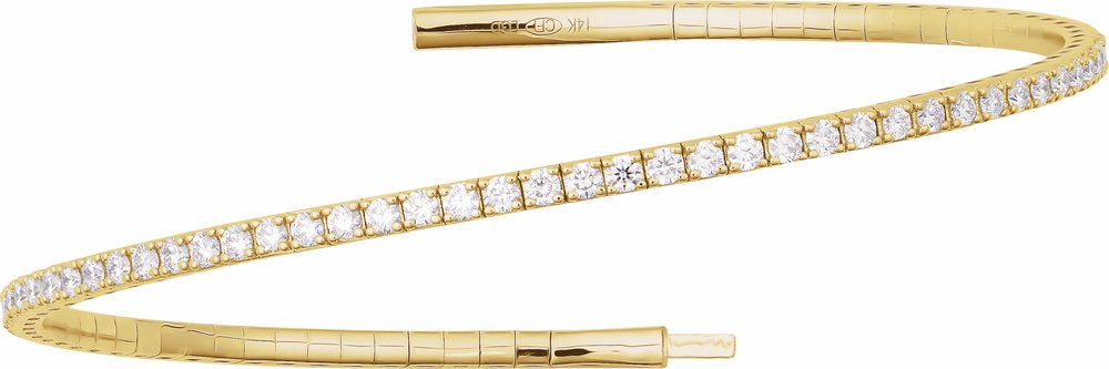 14K Yellow Gold 3 CTW Lab-Grown Diamond Flexible Bangle 7" Bracelet