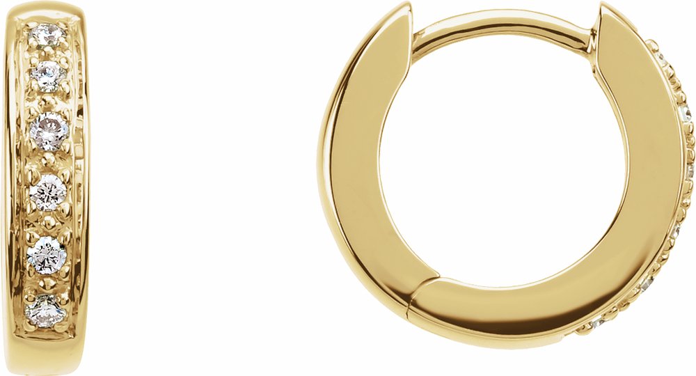 14K Yellow Gold 1/10 CTW Natural Diamond Hinged 12.4 mm Hoop Earrings