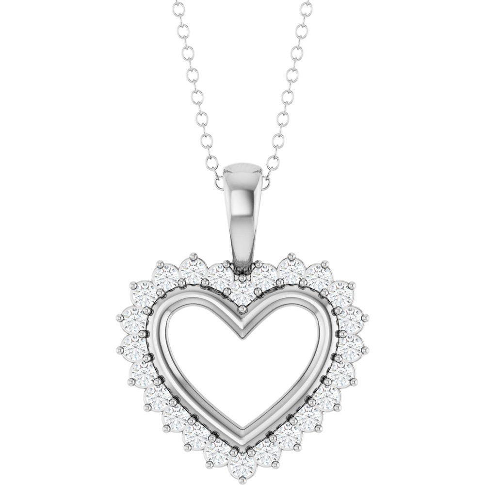 14K White Gold 1/3 CTW Natural Diamond Heart 16-18" Necklace
