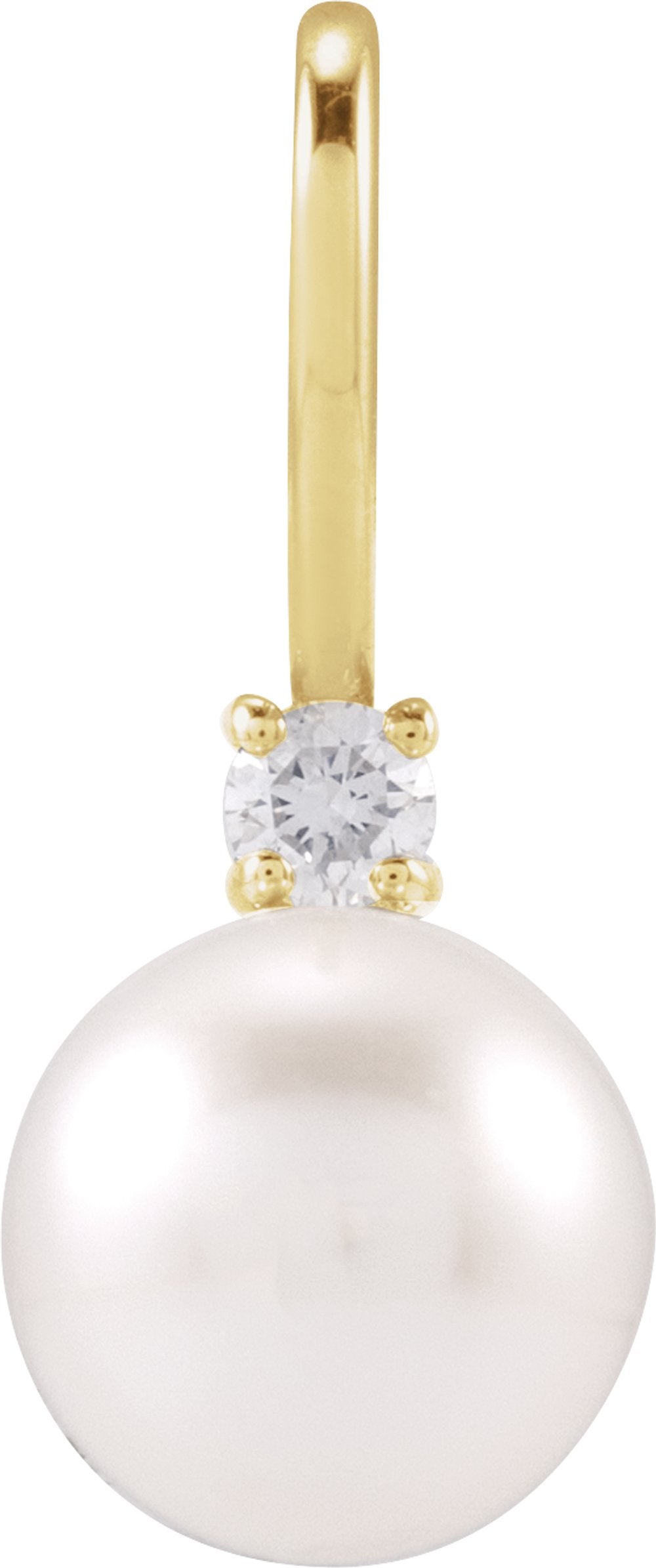 14K Yellow Gold Cultured White Akoya Pearl & .03 CT Natural Diamond Charm/Pendant