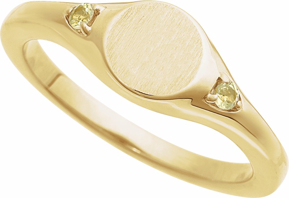 14K Yellow Gold Engravable Natural Peridot Signet Ring