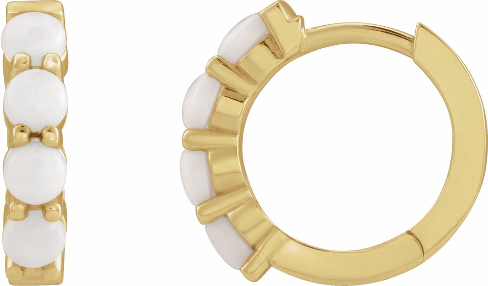 14K Yellow Natural White Opal Cabochon Hinged 14.7 mm Hoop Earrings