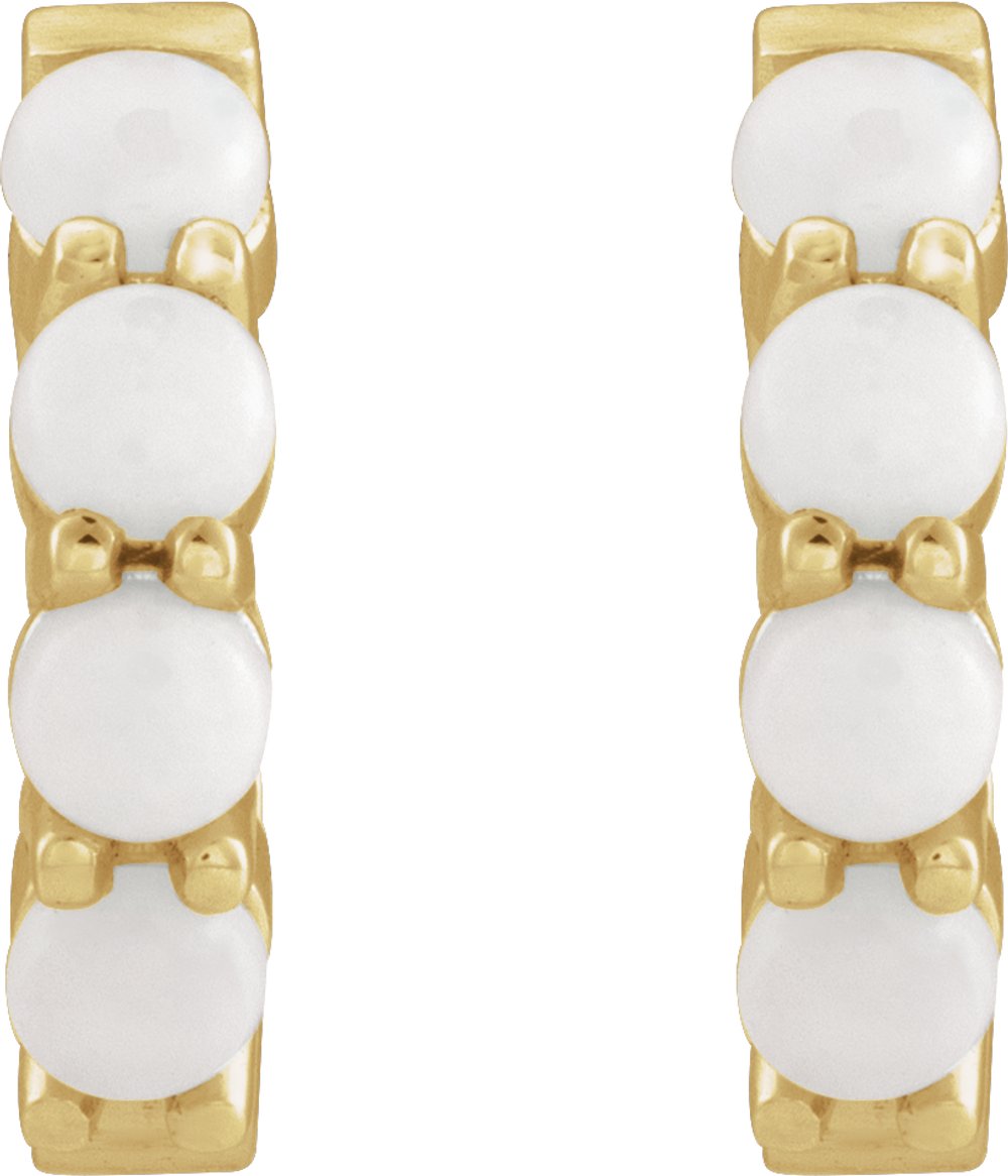 14K Yellow Natural White Opal Cabochon Hinged 14.7 mm Hoop Earrings