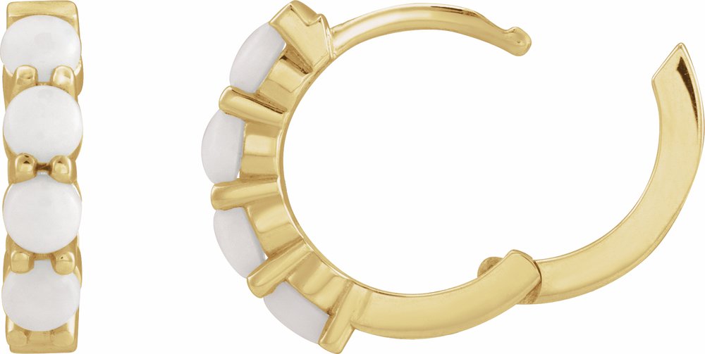 14K Yellow Natural White Opal Cabochon Hinged 14.7 mm Hoop Earrings