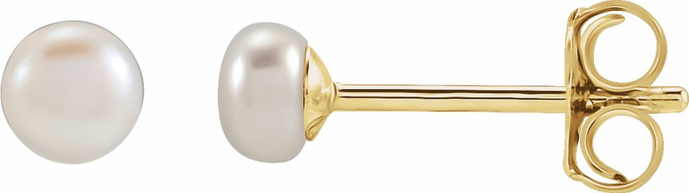 14K Yellow Gold 3.5-4 mm Cultured White Freshwater Button Pearl Earrings
