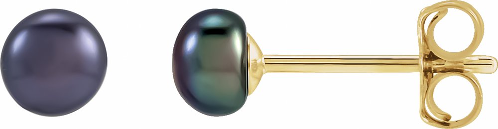 14K Yellow Gold 3.5-4 mm Cultured Black Freshwater Button Pearl Earrings