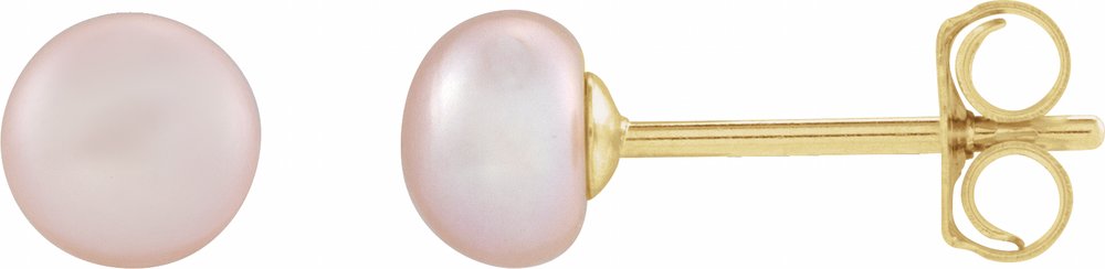 14K Yellow Gold Cultured Pink Freshwater Pearl Earrings