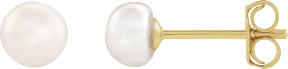 14K Yellow Gold 4-4.5 mm Cultured White Freshwater Button Pearl Earrings