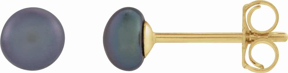 14K Yellow Gold 4-4.5 mm Cultured Black Freshwater Button Pearl Earrings