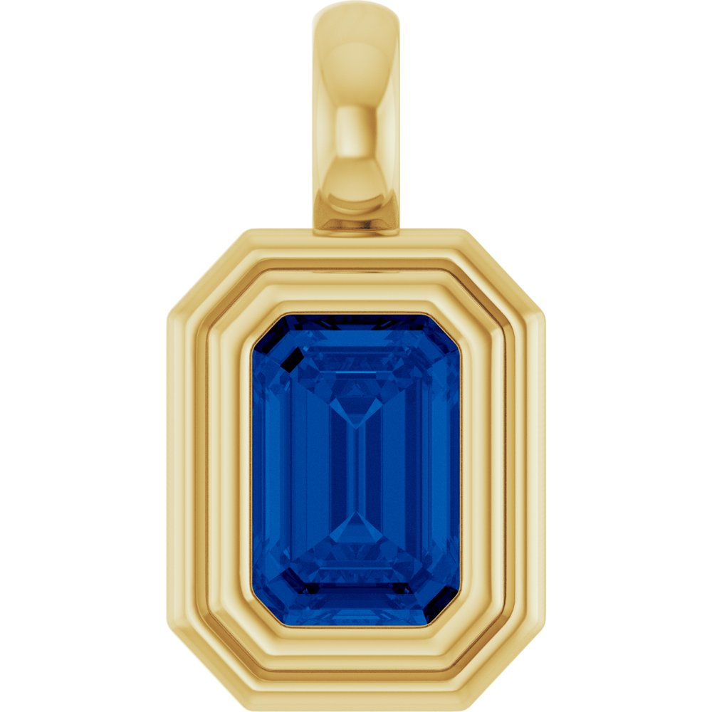 14K Yellow Gold Lab-Grown Blue Sapphire Charm/Pendant