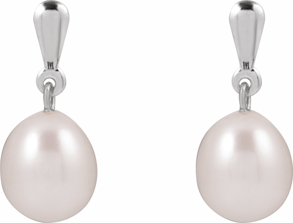 14K White Gold Cultured White Freshwater Pearl Earrings